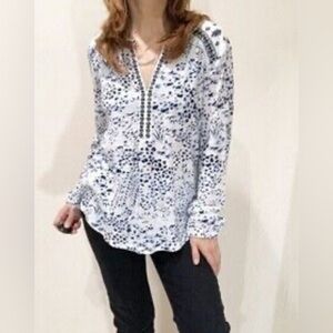 Lucky Brand Shirt Womens 2X White Floral Boho Festival Embroidered Elastic Cuffs